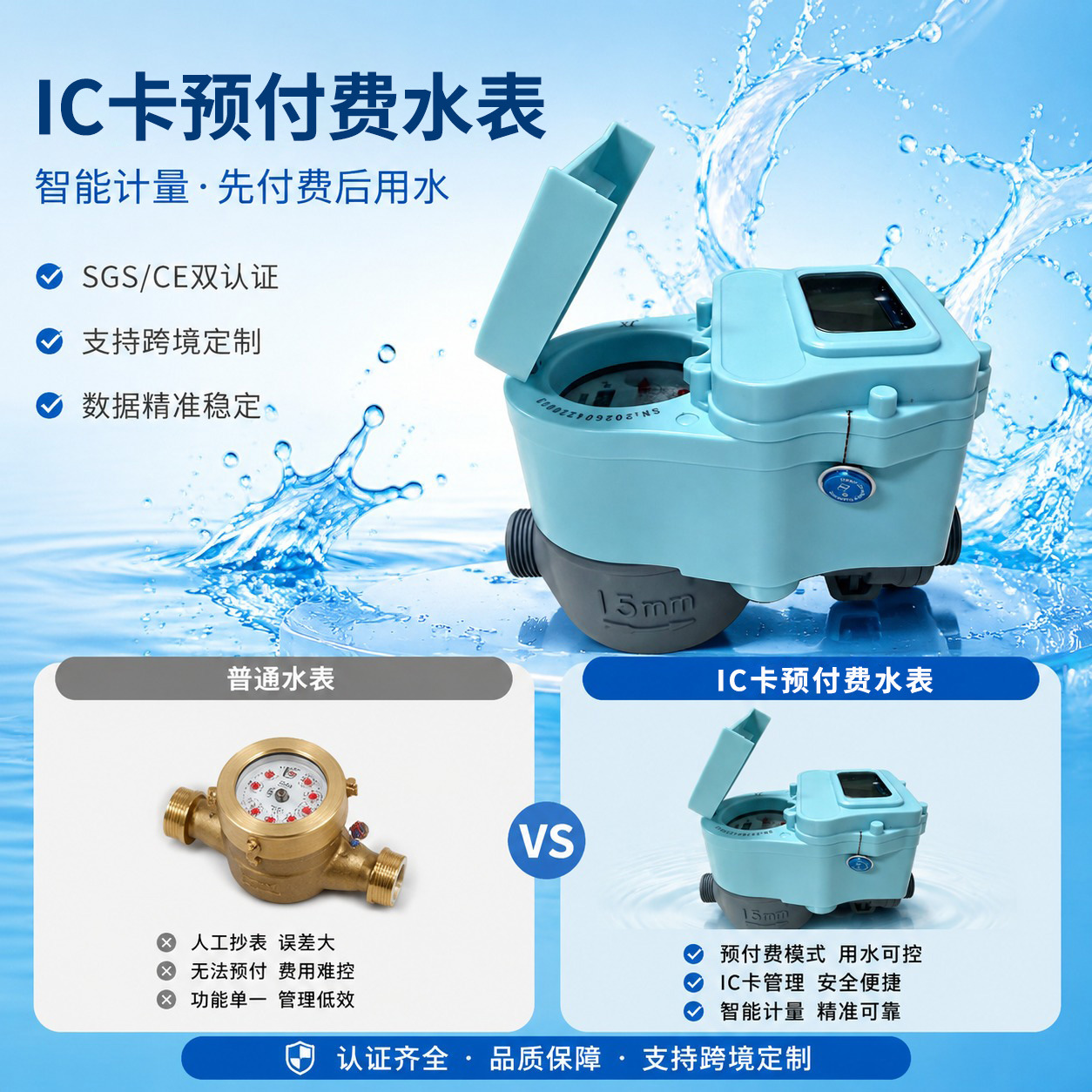 预付费刷卡式智能水表现货批发IC预付费智能水表家用DN15刷卡水表